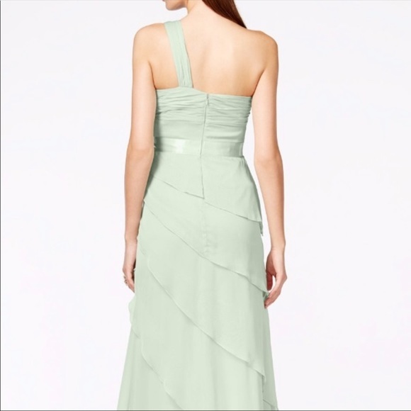 WOOHOO SOLD ❤️NWT GORGEOUS ADRIANA PAPELL Mint Chiffon One-Shoulder Gown - Picture 4 of 9